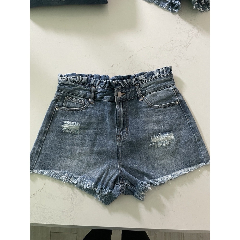 HAYDEN LOS ANGELES Distressed Denim High Waisted Paperbag Shorts Women's‎ M NWT